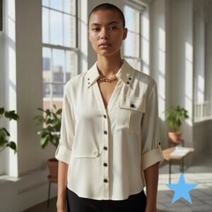 Madison Marcus 100% SILK Ivory Chic Shirt Blouse Top XS 0 2